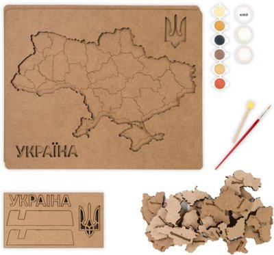 Набір Мапа України 3D кольори металіки ДВП/МДФ, 30,5х37,5см ROSA TALENT N0003524 фото