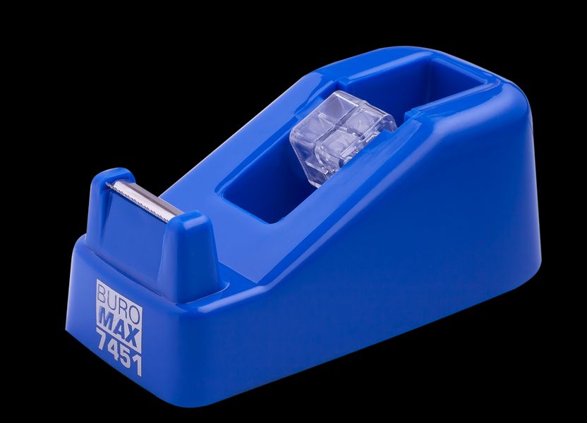 Диспенсер для канцелярського скотчу (ширина до 18 мм), 122x60x50мм, пластиковий, синій Buromax BM.7451-02 фото
