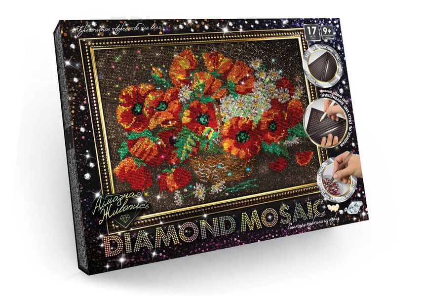 Алмазна живопис ВЕЛ А3 Diamond mosaik Маки, DankoToys (10) DM-01-06 фото