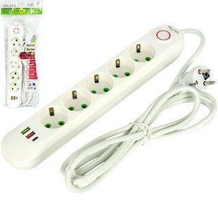 Мережевий фільтр подовжувач 3м на 5 розеток з 2 USB + 1 Type-C та вимикачем 122760 (499) фото