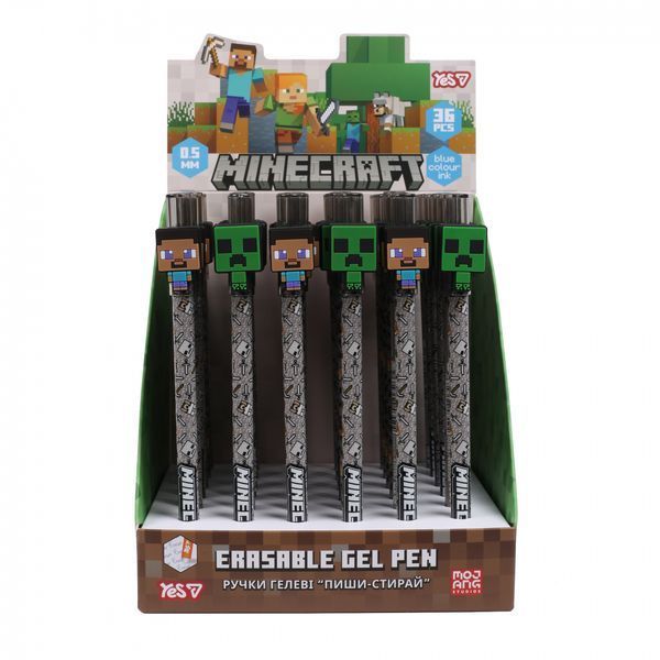 Ручка гелева пиши-стирай Minecraft 0,5 мм синя Yes (36) 420482 фото