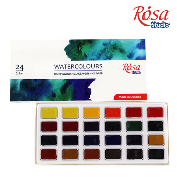 Фарби акварельні 24 кольорів в кюветах картон ROSA Studio 340324 фото