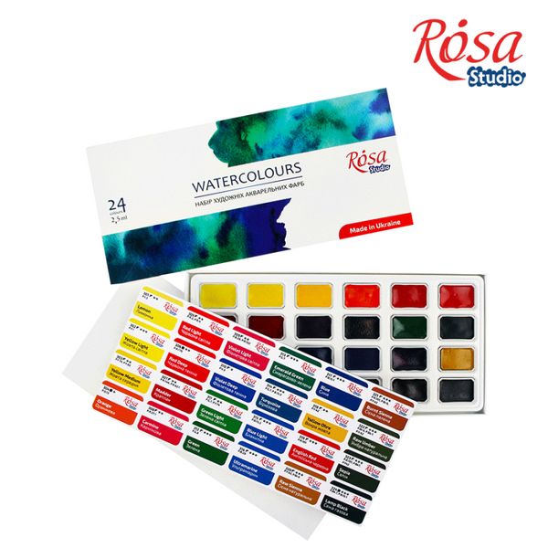 Фарби акварельні 24 кольорів в кюветах картон ROSA Studio 340324 фото