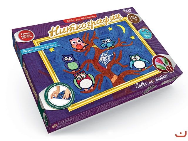 Набір для творчості Ніткографія Сови на гілці, DankoToys (9) NG-01-04 фото