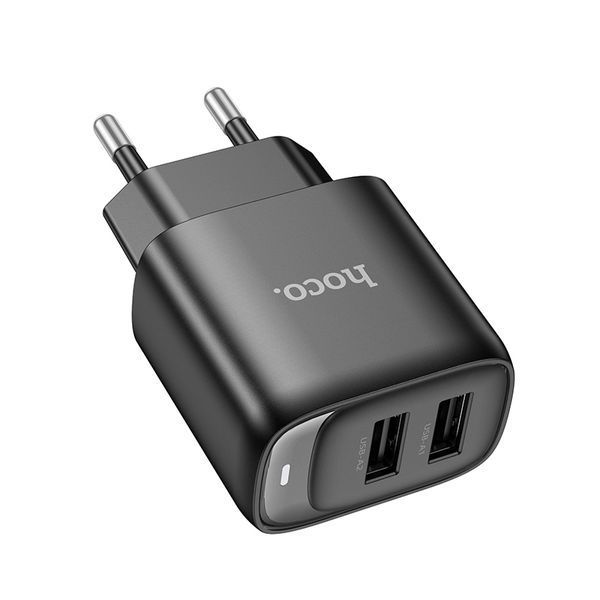 Зарядний пристрій 2&times;USB-A C141A Smart EU Чорний hoco 6942007627849 фото