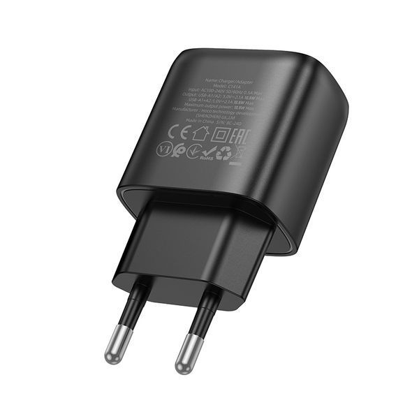 Зарядний пристрій 2&times;USB-A C141A Smart EU Чорний hoco 6942007627849 фото