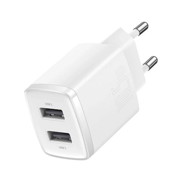 Зарядний пристрій 2&times;USB-A Compact 10.5W EU Білий Baseus CCXJ010202 фото