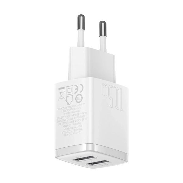Зарядний пристрій 2&times;USB-A Compact 10.5W EU Білий Baseus CCXJ010202 фото