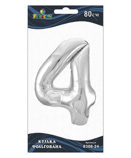 Повітряна кулька фольгована срібна &ldquo;Цифра 4&rdquo; 80 см Pelican 830824 фото