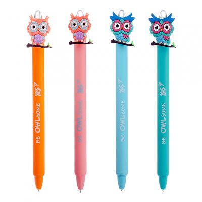 Ручка кульково-масляна автоматична Cute owl 0,7мм синя Yes (36) 412007 фото