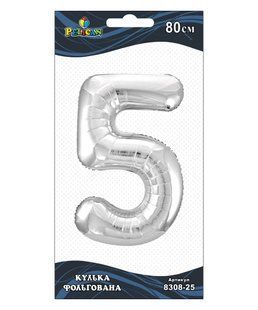 Повітряна кулька фольгована срібна &ldquo;Цифра 5&rdquo; 80 см Pelican 830825 фото