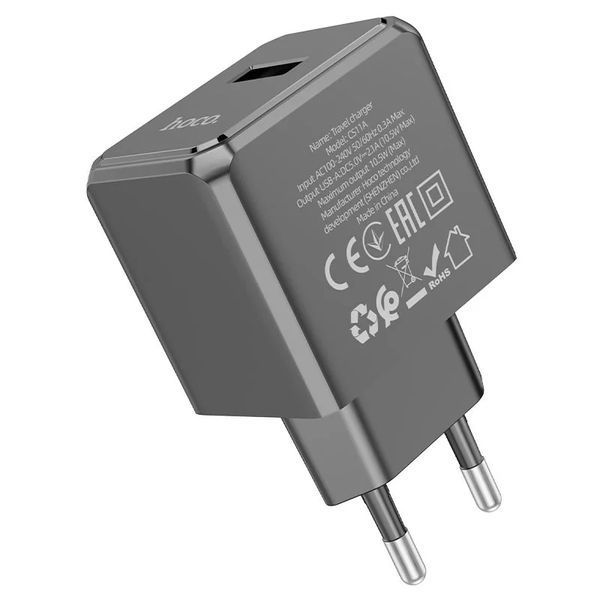 Зарядний пристрій USB-A CS11A Ocean EU Чорний hoco 6942007603546 фото