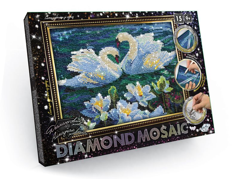 Алмазний живопис Diamond mosaik Лебеді, DankoToys (10) DM-03-02 фото