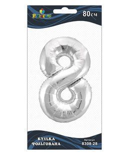 Повітряна кулька фольгована срібна &ldquo;Цифра 8&rdquo; 80 см Pelican 830828 фото