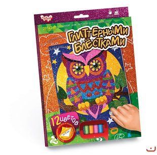 Розмальовка за номерами глітером 21*30 Сова, DankoToys (10) РГН-02-03 фото