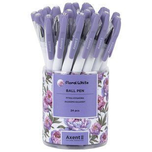 Ручка кулькова Floral White синя Axent (24) AB1049-43-A фото