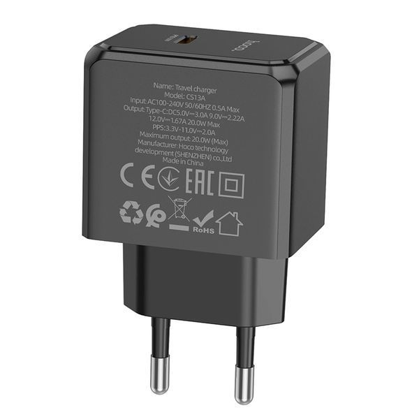 Зарядний пристрій USB-C CS13A Ocean 20W (PD) EU Чорний hoco 6942007603805 фото
