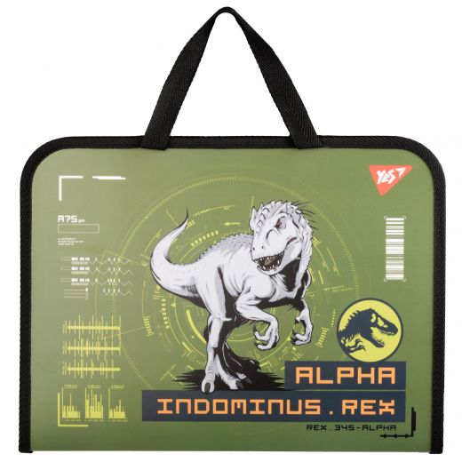 Папка-портфель А4 на блискавці з тканинними ручками Jurassic World хакі Yes 492242 фото