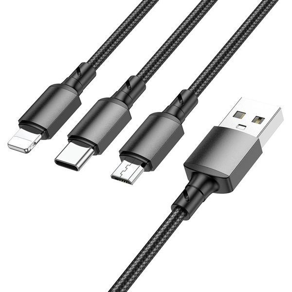 Кабель USB-A &mdash; 3-в-1 Lightning/USB-C/Micro-USB BX72 Чорний BOROFONE 6974443384666 фото