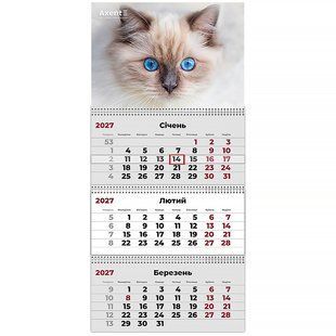 Календар настінний квартальний 2027 р. 3 пружини Cats 2 Axent 8803-27-8-A фото