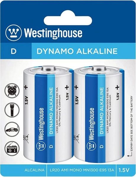 Батарейка LR20 бочка лужна Dynamo Alkaline за 2 шт. Westinghouse LR20-SP2 фото