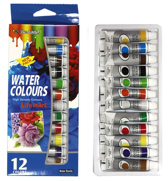 Фарби акварельні 12 кольорів 9 мл у тюбику Bertand 809899 (W912N) фото
