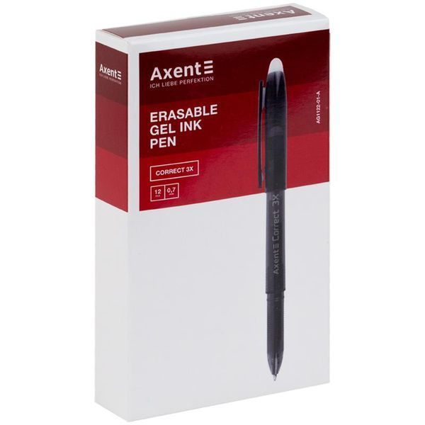 Ручка гелева пиши-стирай Correct 3Х чорна Axent (12) AG1122-01-A фото