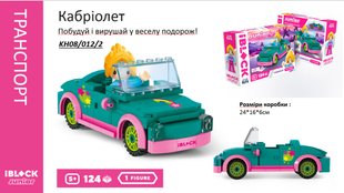 Конструктор Kids hits IBLOCK JUNIOR Дівчатка Кабріолет 124 дет компл. фігур інстр. Наліпки короб. KH08/012/02 фото