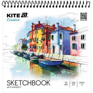 Скетчбук для акварелі 21*21см 20 аркушів спіраль Kite Creative K-1285 фото