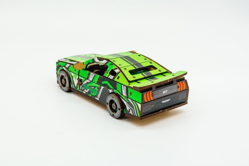 Дерев'яний 3D конструктор Muscle car GT( зелена) в картонній упаковці PuzzleOk Puz-00946 фото