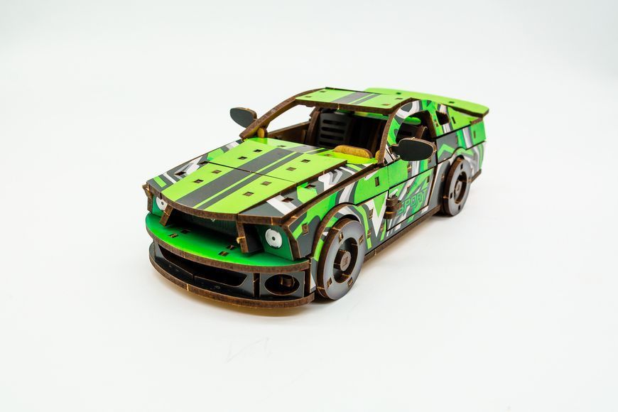 Дерев'яний 3D конструктор Muscle car GT( зелена) в картонній упаковці PuzzleOk Puz-00946 фото