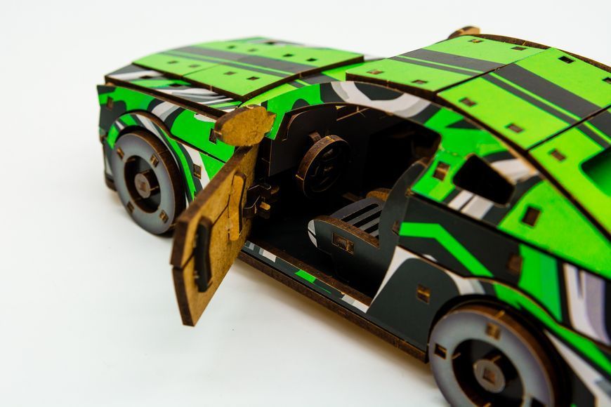 Дерев'яний 3D конструктор Muscle car GT( зелена) в картонній упаковці PuzzleOk Puz-00946 фото