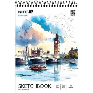 Скетчбук для акварелі A4 20 аркушів спіраль Kite Creative K-1284 фото