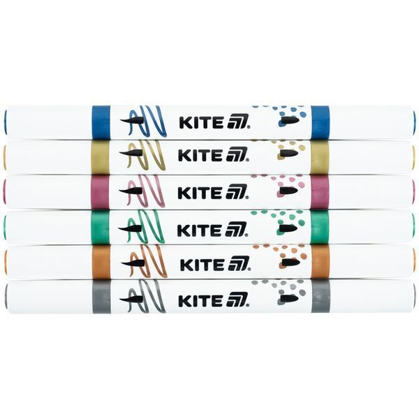 Набір акрилових двосторонніх маркерів 6 кольорів металік Kite Creative K-1294 фото