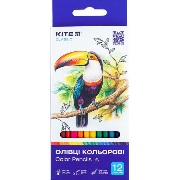 Олівці 12 кольорів тригранні Classic Kite K-053 фото