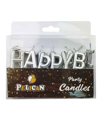 Набір свічок-букв для торта HAPPY BIRTHDAY, СРІБЛО, Pelican (24) 868502 фото