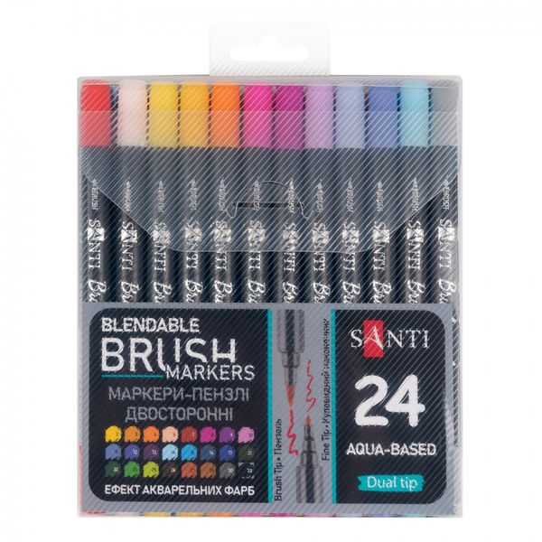 Набір акварельних маркерів 24 кольори Brush Marker двосторонні Santi 391056 фото