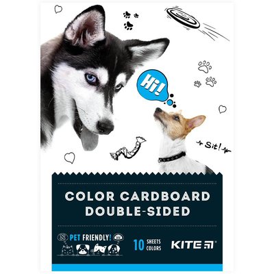 Картон кольоровий двосторонній А5 10 арк 10 кол Dogs Kite (50) K22-289 фото