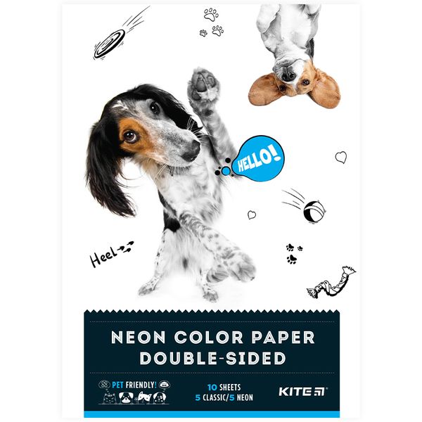 Папір кольоровий двосторонній А4 10 арк (5 неон+5 звич) Dogs Kite (50) K22-288 фото