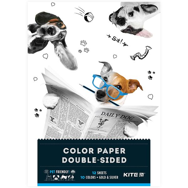 Папір кольоровий двосторонній А4 12 арк Dogs Kite (50) K22-287 фото