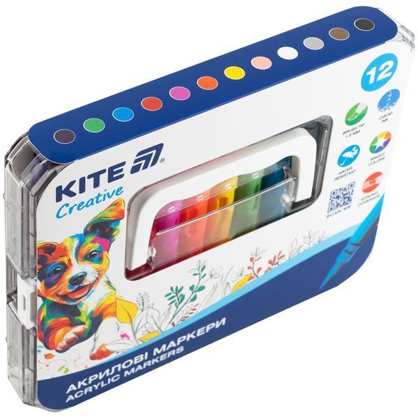 Набір акрилових маркерів з рідкими чорнилами 12 кольорів Kite Creative K-1161 фото