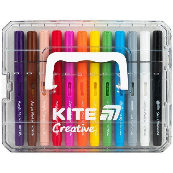 Набір акрилових маркерів з рідкими чорнилами 12 кольорів Kite Creative K-1161 фото