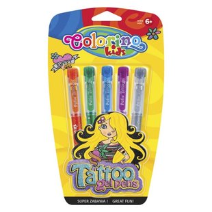 Набір гелевих ручок 5 кольорів з трафаретами GEL TATOO Colorino 15860PTR фото