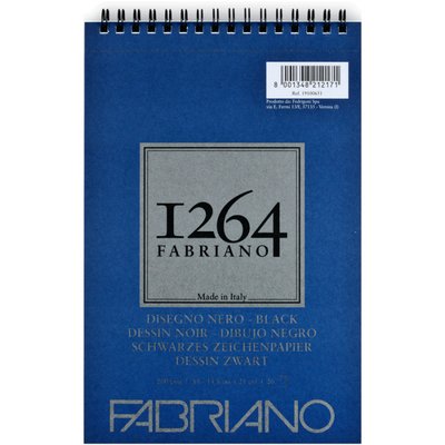 Альбом на спіралі для рисунку 1264 А5, 200г/м2, 20л, чорний, Fabriano 19100651 фото