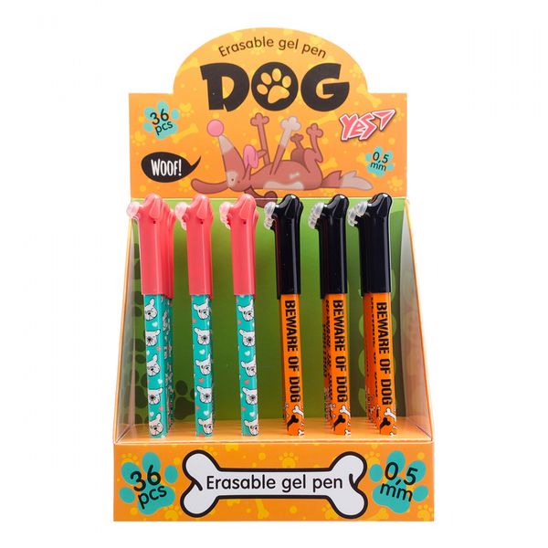 Ручка гелева пиши-стирай Dog 0,5 мм синя мікс 2 диз, Yes (36) 411961 фото