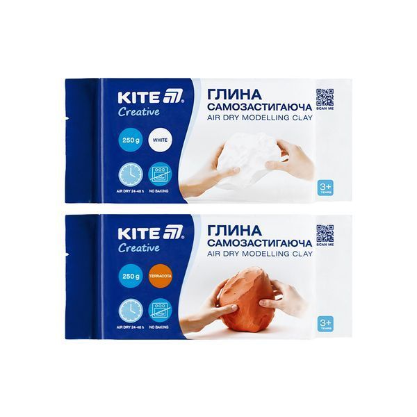 Глина самозастигаюча 250 г біла Kite Creative K-292 фото
