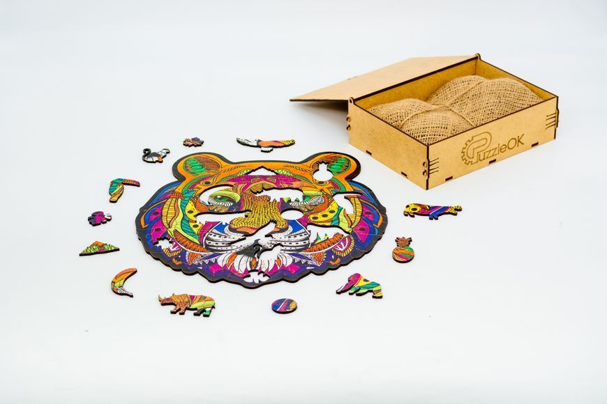 Фігурний дерев'яний пазл А4 Величний Тигр в дерев'яній упаковці PuzzleOk PuzA4-04120 фото