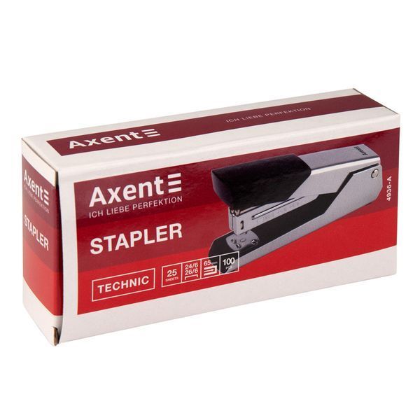 Степлер №24/6 Technic 4936 до 25 арк, металевий, хром, Axent 4936-A фото