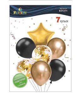 Набір повітряних кульок 7 шт Зірка золотий мікс з хромом Pelican 837311 фото