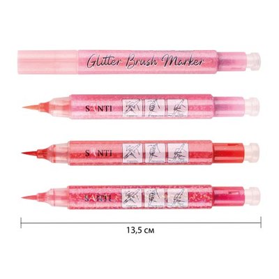 Набір маркерів акварельних Glitter Brush відтінки червоного 3 шт/уп. Santi 390768 фото